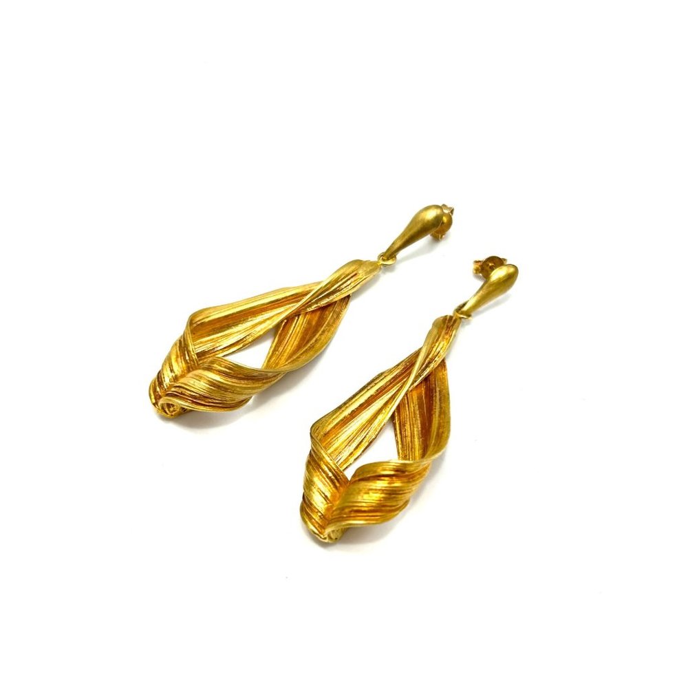 Vintage Dangles Earrings Pierced Sterling Silver Gilded Gold Drops Free Form